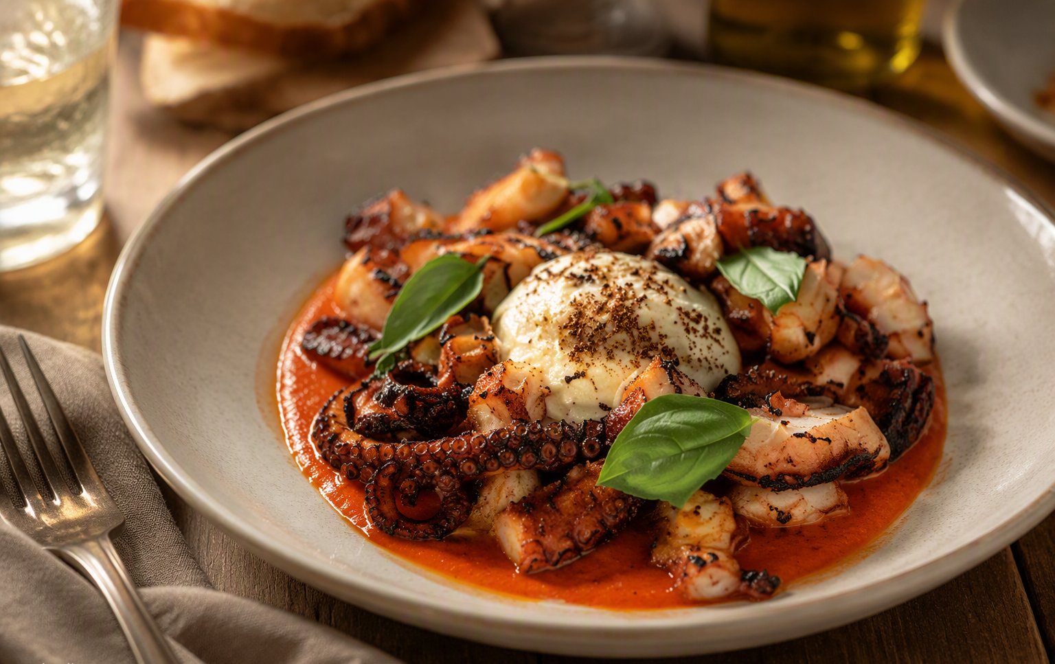 Polpo arrosto con salsa al peperone rosso